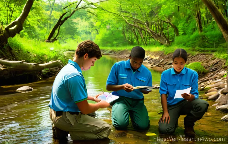 야외 교육 프로그램의 변화하는 트렌드 - **Prompt 2: Collaborative Outdoor Classroom & Sensory Garden**
    "A group of middle school student...