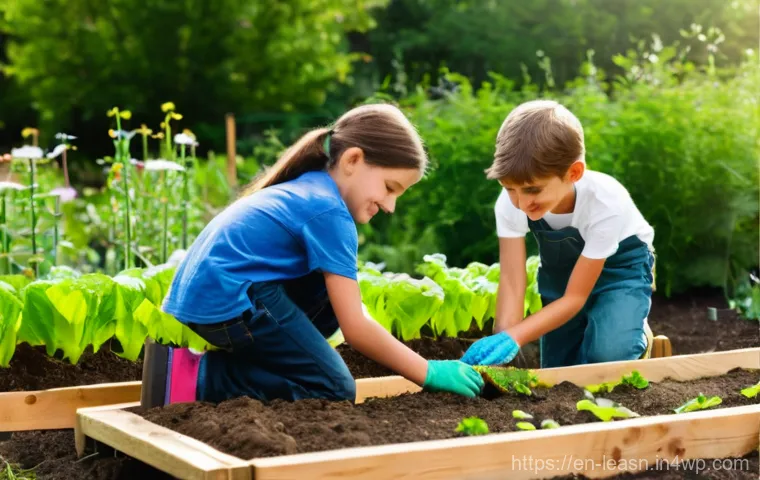 학생들의 공감 능력 키우기 위한 야외 교육 - **Prompt:** A diverse group of happy elementary school-aged children (ages 6-10) actively engaged in...