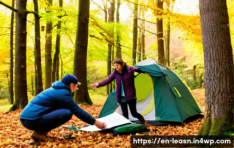 야외 교육에서 소통 능력 기르기 - **Prompt 1: Collaborative Camp Setup in a Forest Clearing**
"A diverse group of 5-6 young adults...
