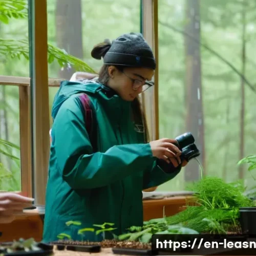 Home 33 야외 교육 프로그램의 연속성 유지 방법 - An outdoor education group adapting to sudden rain during a forest hike, with participants quickly m...