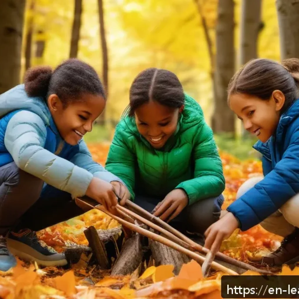 야외 교육과 정서적 지능의 발전 - A group of diverse children aged around 8-10, wearing comfortable outdoor clothing and shoes, playin...